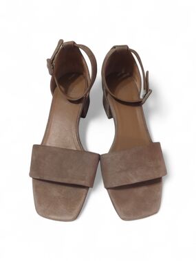 Aquatalia Taupe Suede Block Heel Sandals with Ankle Strap